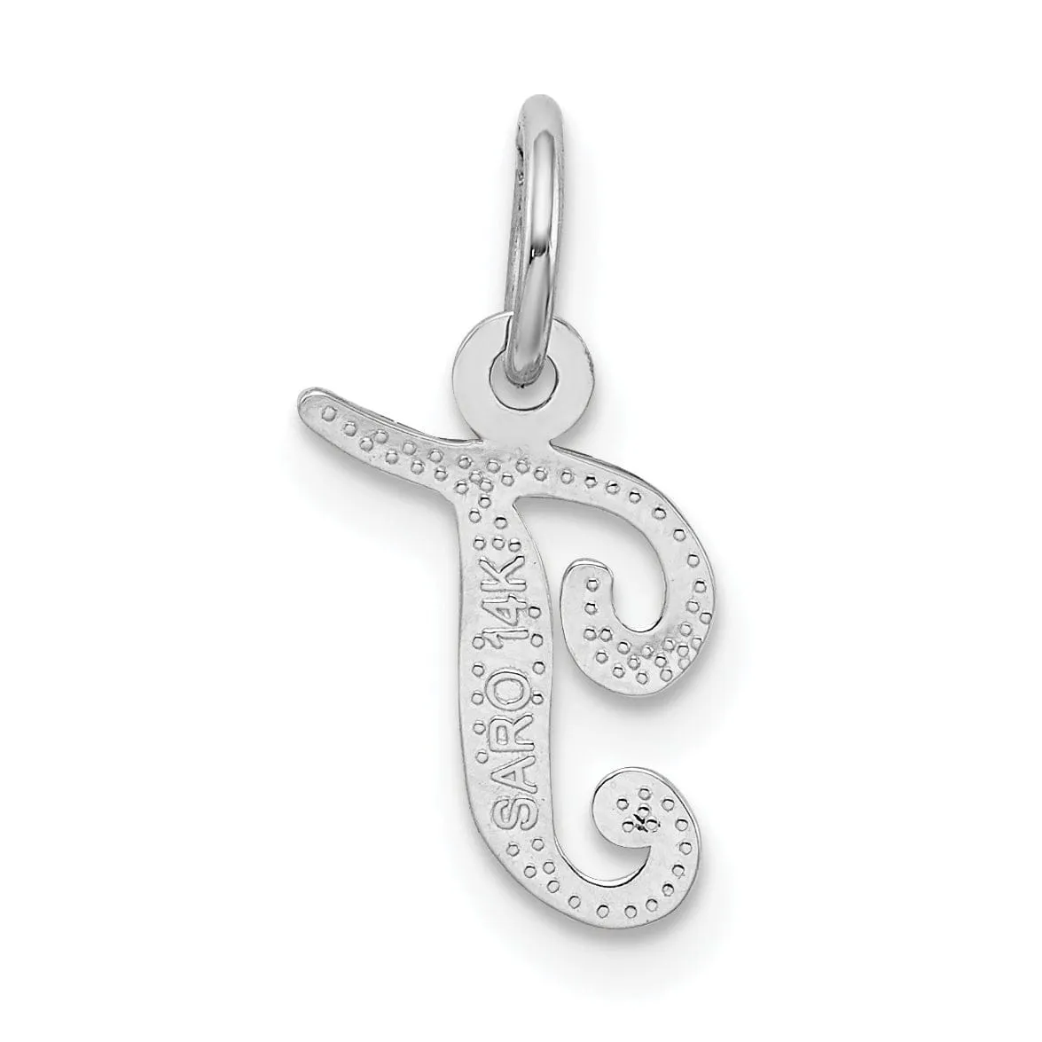 14K White Gold Small Size Casted Script Design Letter T Initial Charm Pendant