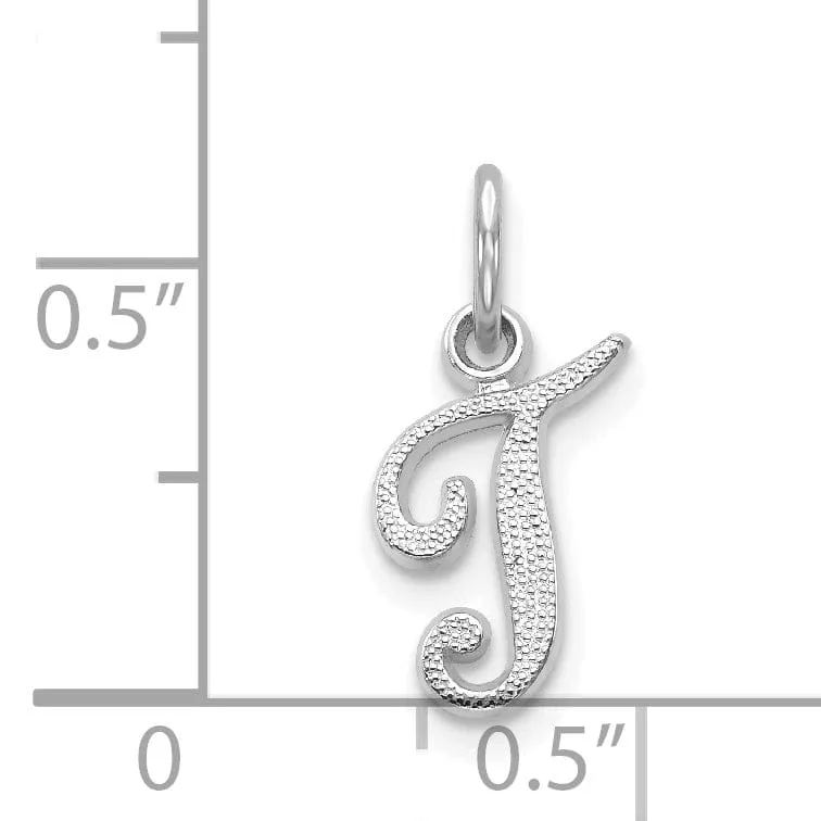14K White Gold Small Size Casted Script Design Letter T Initial Charm Pendant