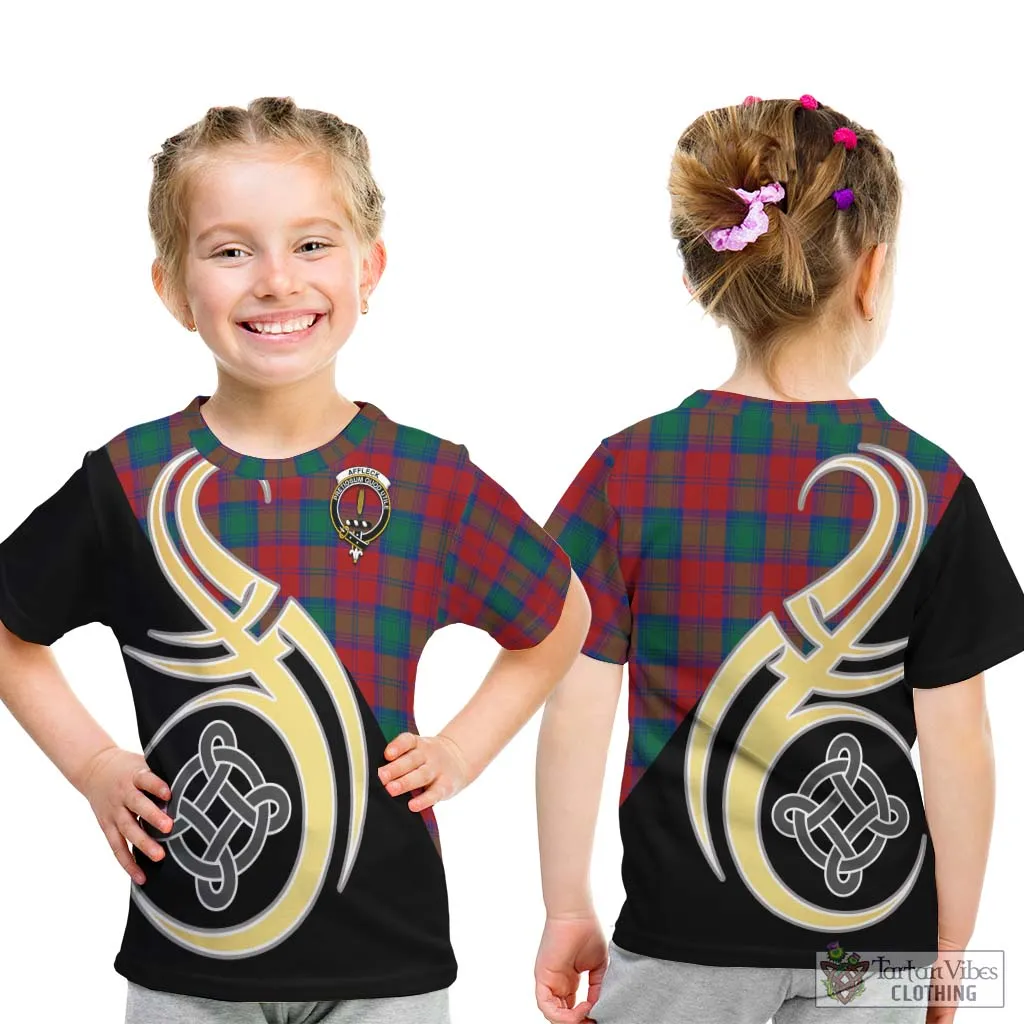 Affleck Tartan Kid T-Shirt with Family Crest and Celtic Symbol Style