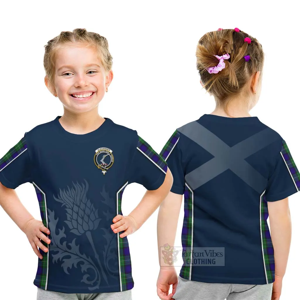 Alexander Tartan Kid T-Shirt with Family Crest and Scottish Thistle Vibes Sport Style