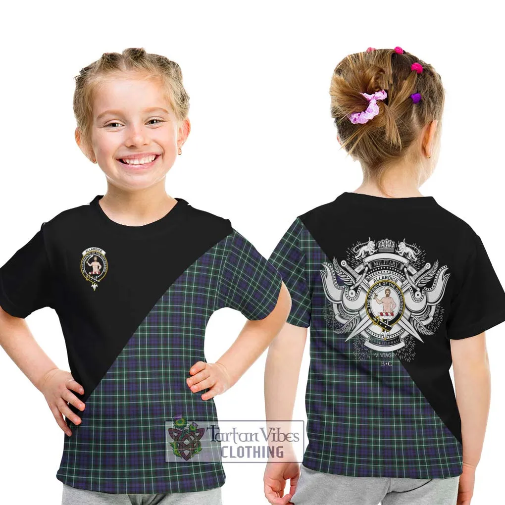 Allardice Tartan Kid T-Shirt with Family Crest and Military Logo Style