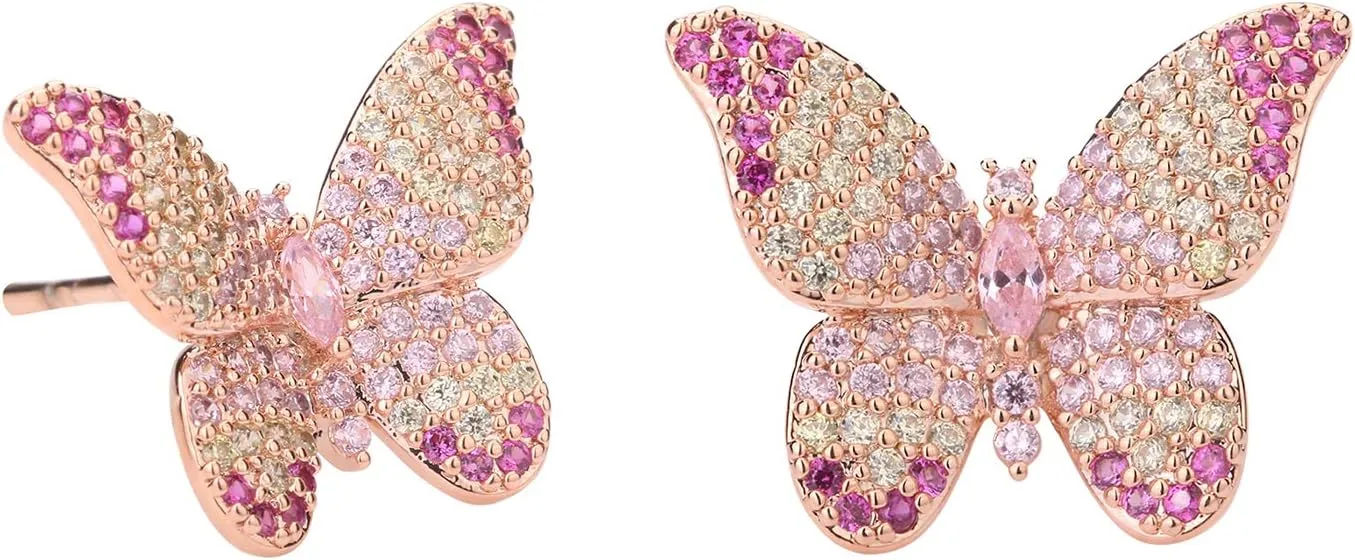 ANN BABIC CZ Butterfly Stud Earrings for Women - Cubic Zirconia Paved Butterfly Earrings - Butterfly Earrings Plated in Gold