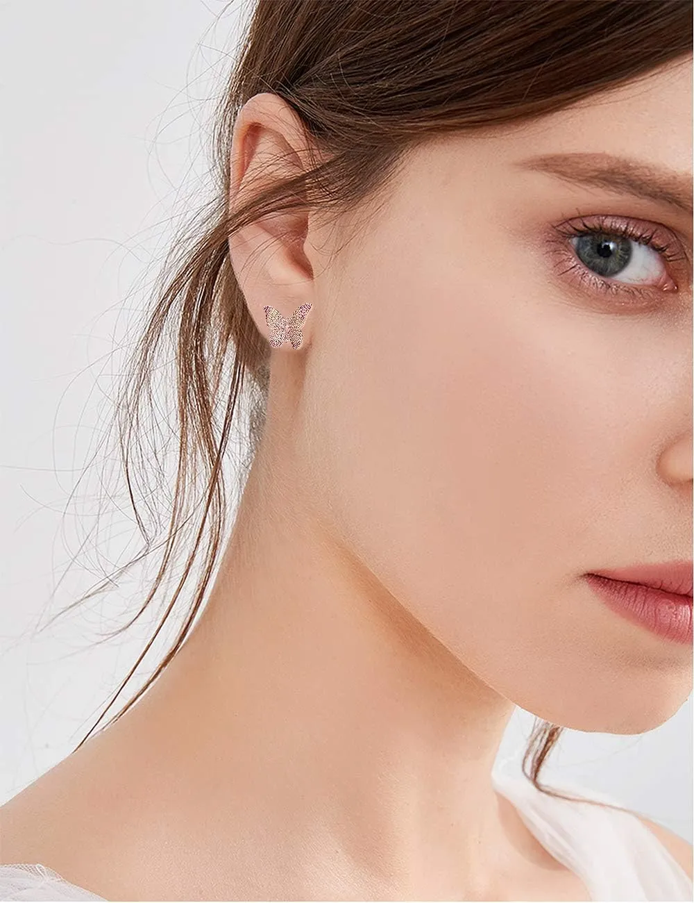 ANN BABIC CZ Butterfly Stud Earrings for Women - Cubic Zirconia Paved Butterfly Earrings - Butterfly Earrings Plated in Gold