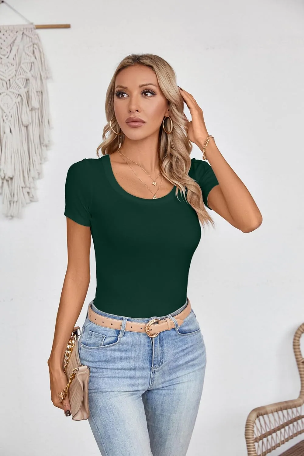 Areecin Womens Summer Tops Square Neck Cute Short Sleeve Going Out Tops Ribbed Knit Tee Tshirt