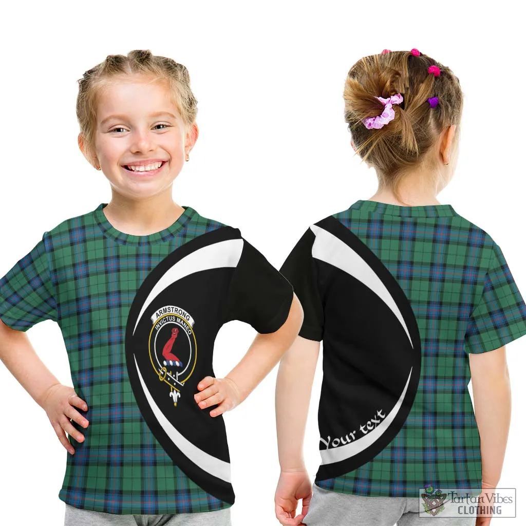 Armstrong Ancient Tartan Kid T-Shirt with Family Crest Circle Style