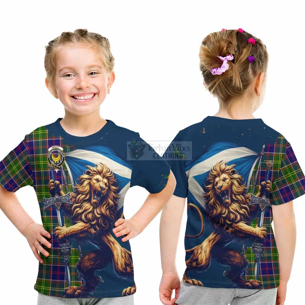 Arnott Tartan Family Crest Kid T-Shirt with Scottish Majestic Lion