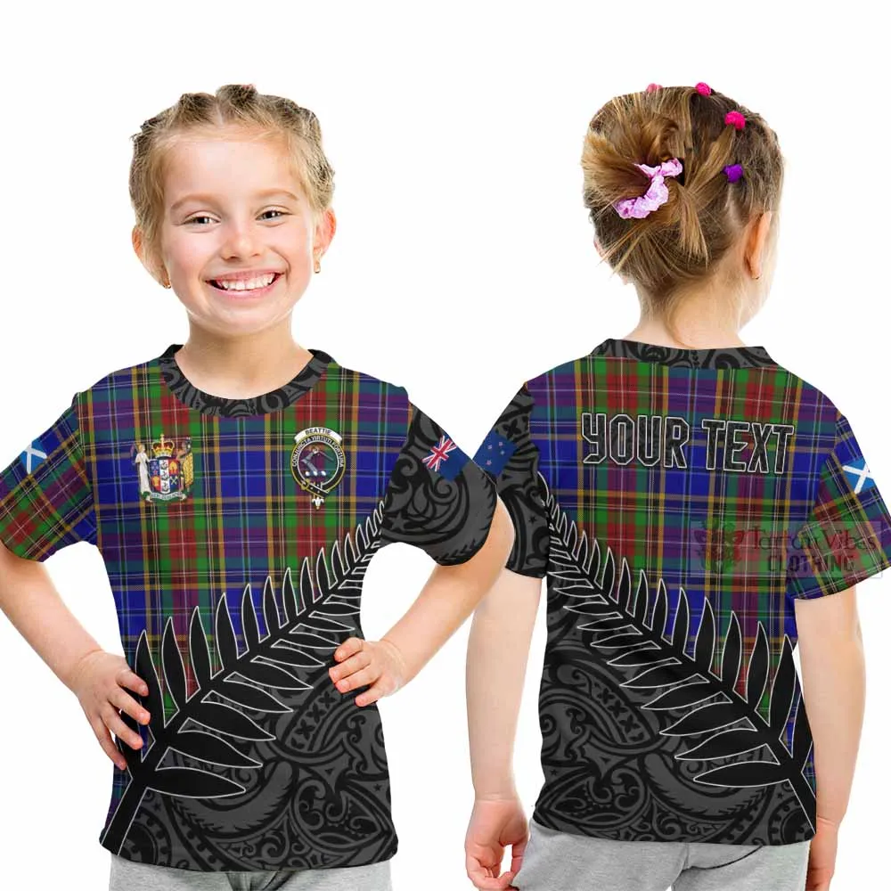 Beattie (Beatty) Crest Tartan Kid T-Shirt with New Zealand Silver Fern Half Style