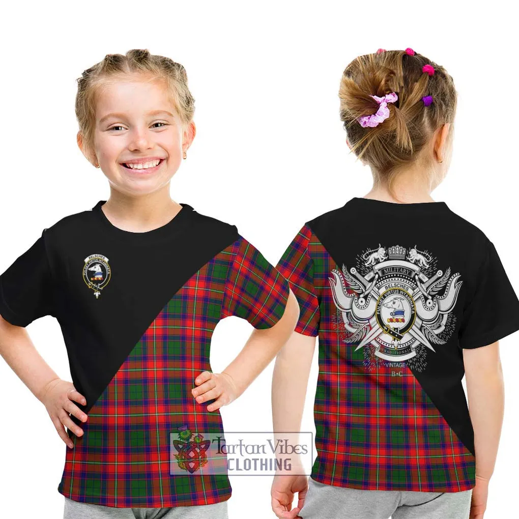 Belsches Tartan Kid T-Shirt with Family Crest and Military Logo Style