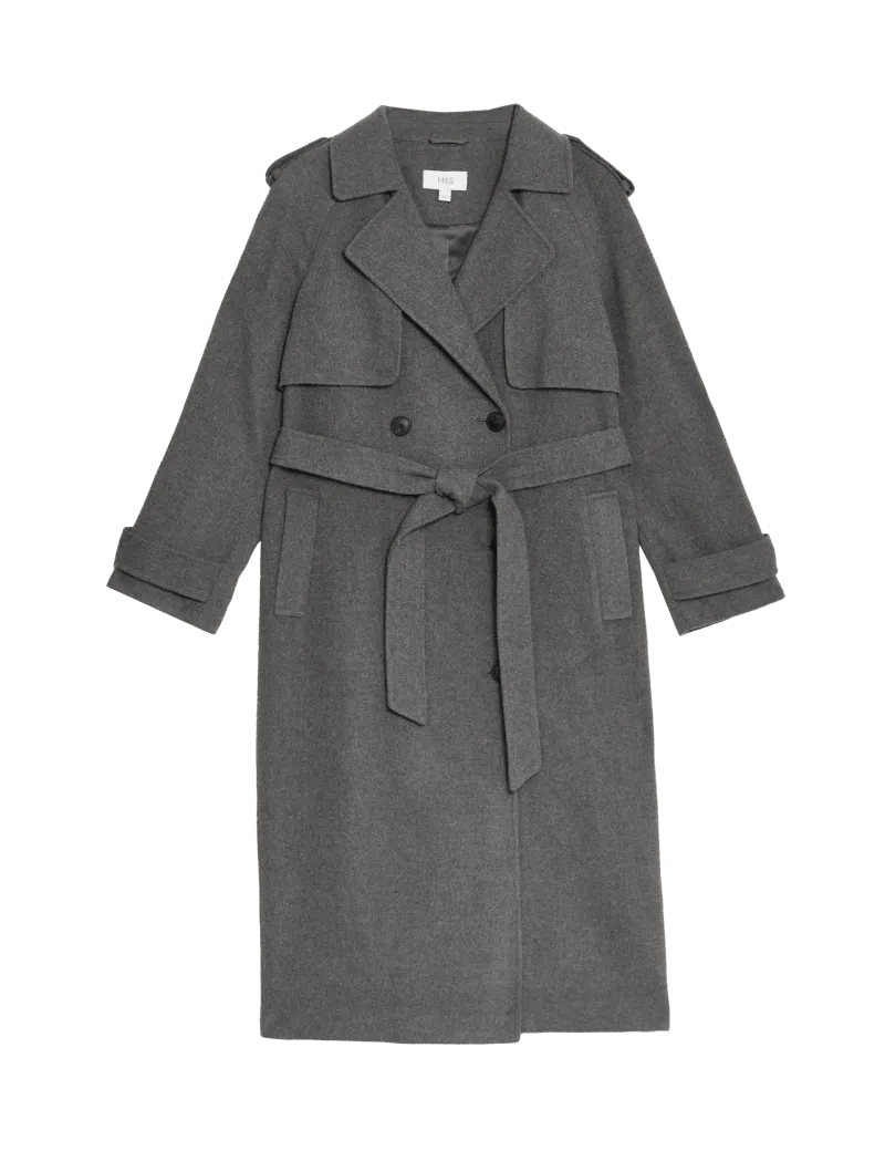 Belted Double Breasted Longline Trench Style Coat