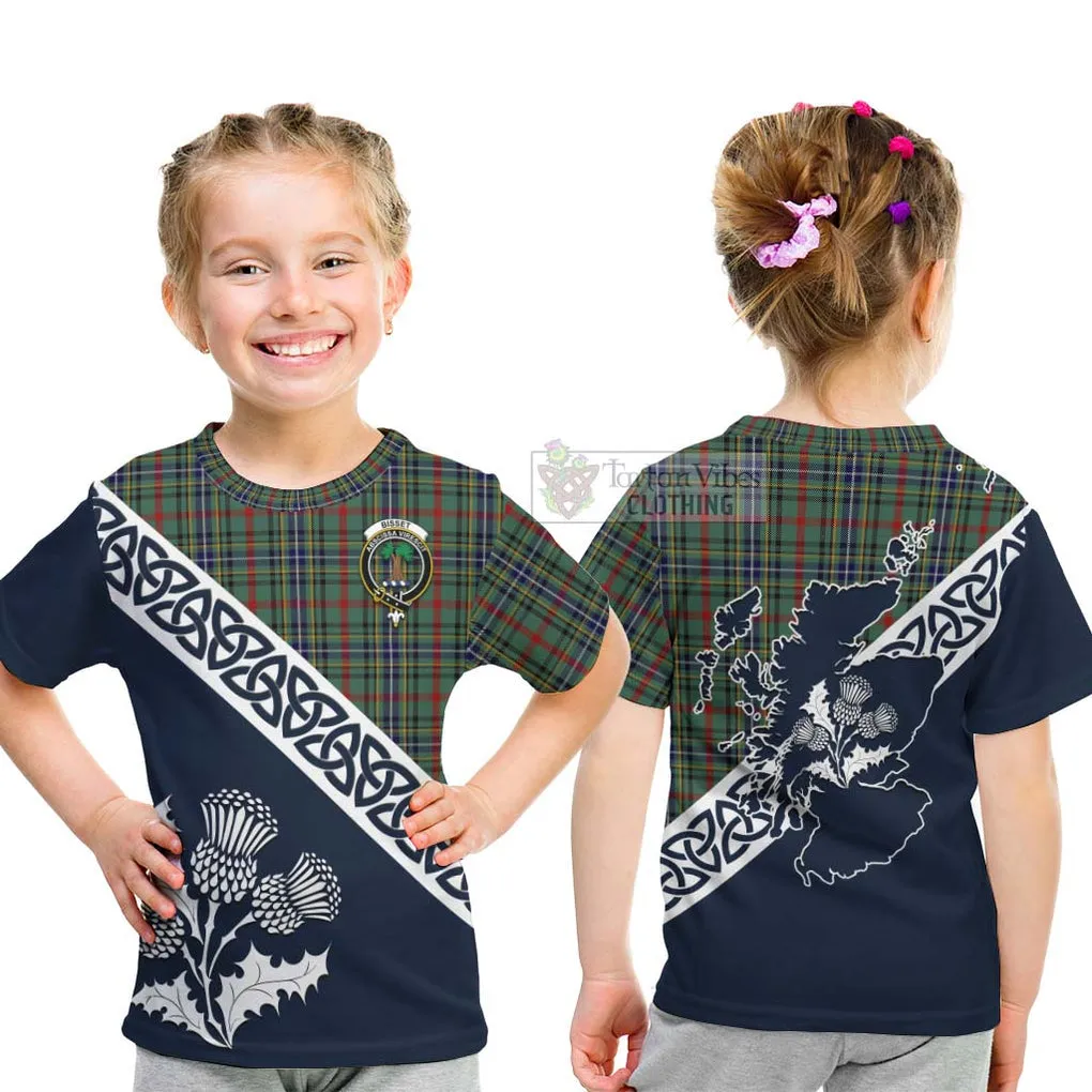 Bisset Tartan Kid T-Shirt Featuring Thistle and Scotland Map