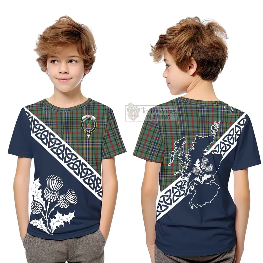 Bisset Tartan Kid T-Shirt Featuring Thistle and Scotland Map