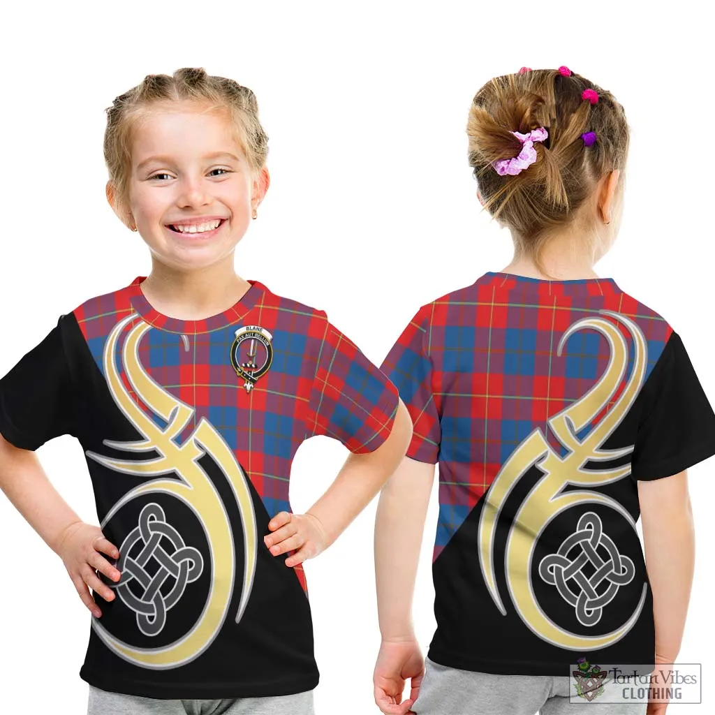 Blane Tartan Kid T-Shirt with Family Crest and Celtic Symbol Style