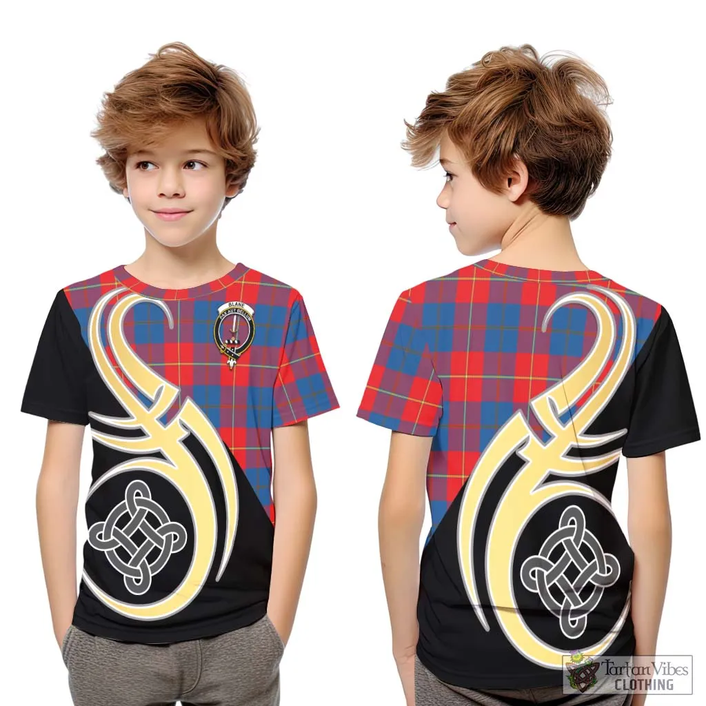 Blane Tartan Kid T-Shirt with Family Crest and Celtic Symbol Style