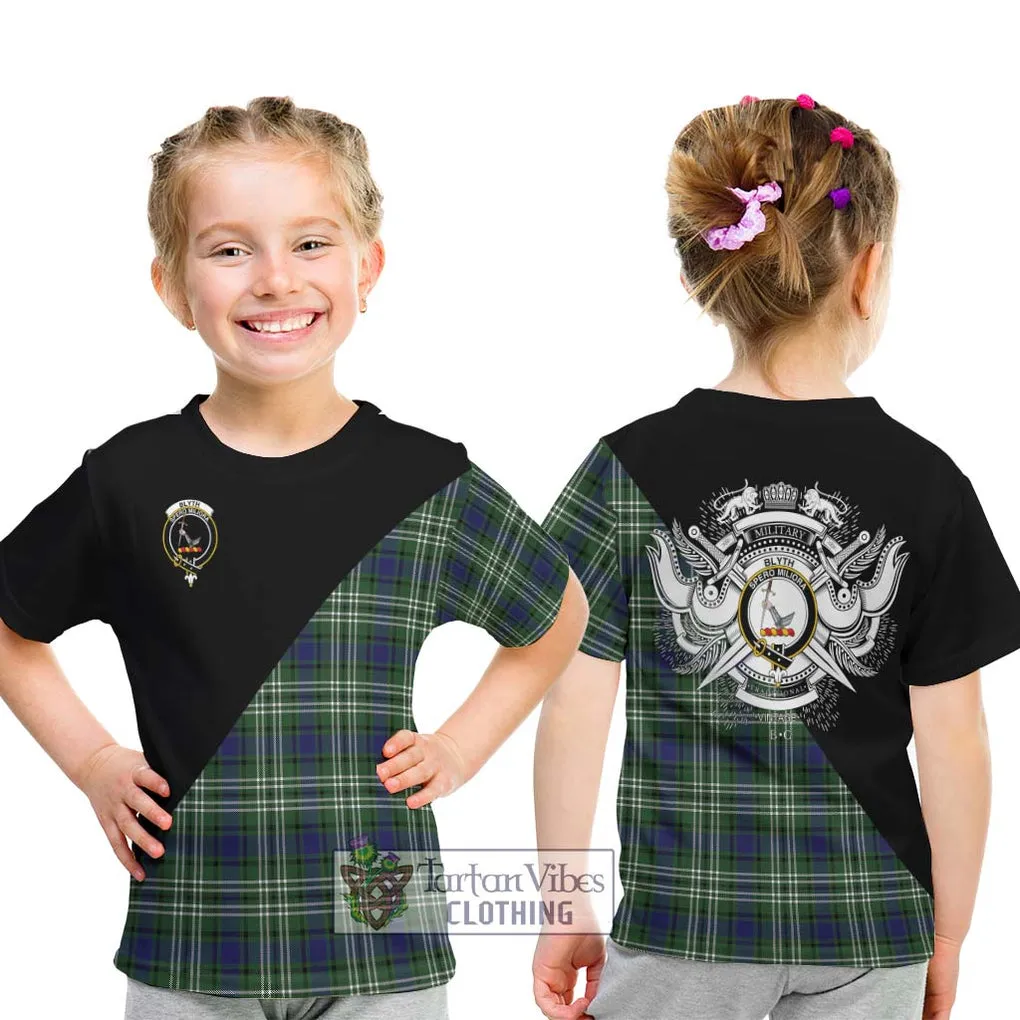Blyth Tartan Kid T-Shirt with Family Crest and Military Logo Style