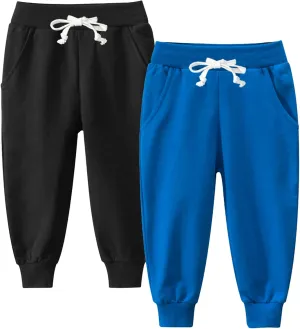 Boy's 2-Pack Pants, Toddler Cotton Pull on Jogger, Kids Dinosaur Drawstring Elastic Sweatpants