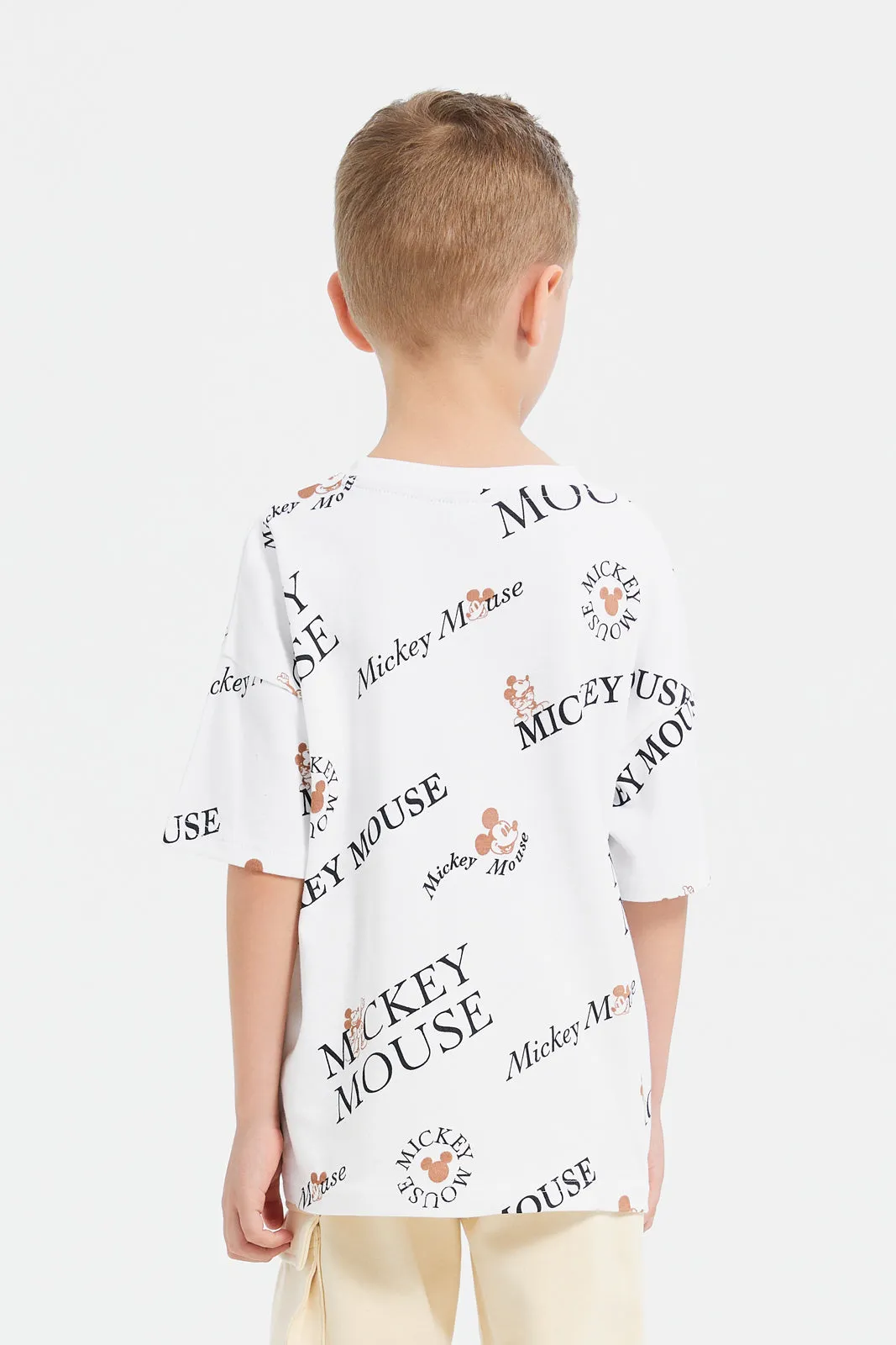 Boys White Printed Oversize Mickey Mouse T-Shirt