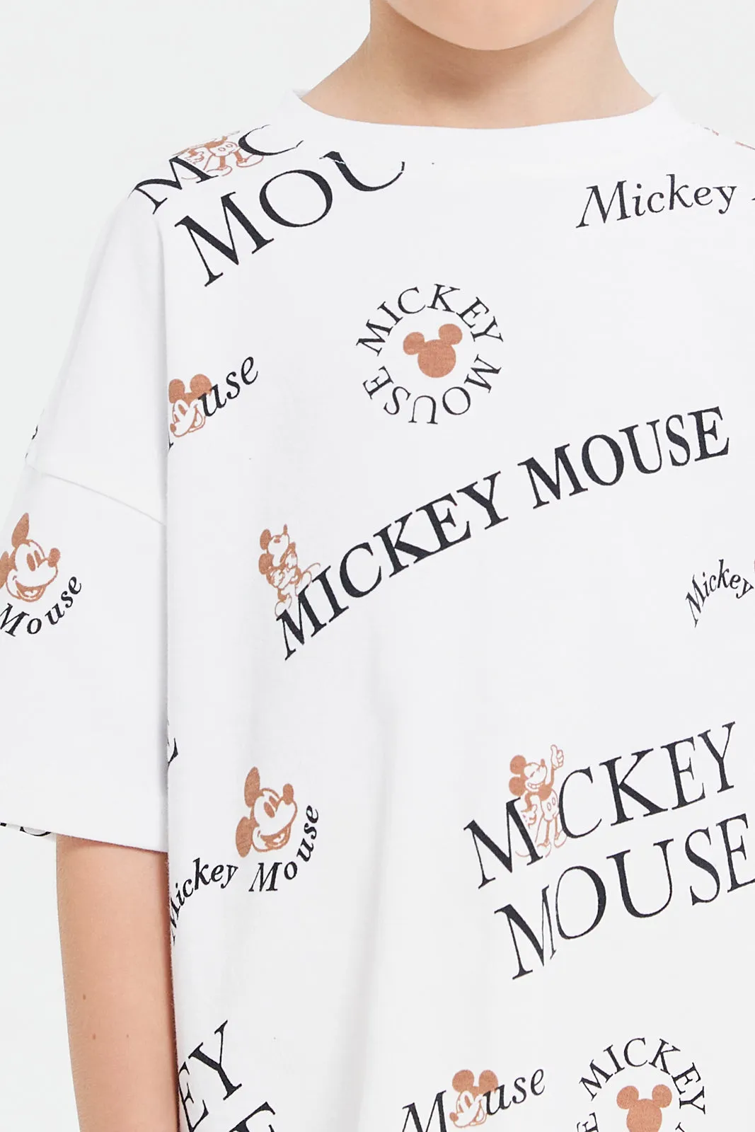 Boys White Printed Oversize Mickey Mouse T-Shirt