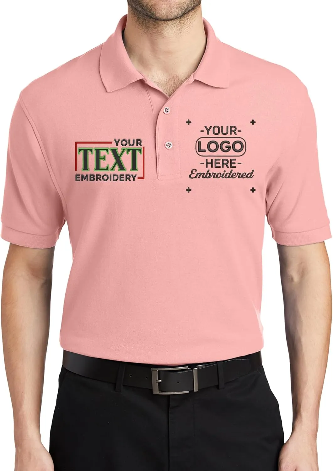 Custom Embroidered Text Polo Shirts for Men Personalized Embroidery Add Your Text Polo Shirt