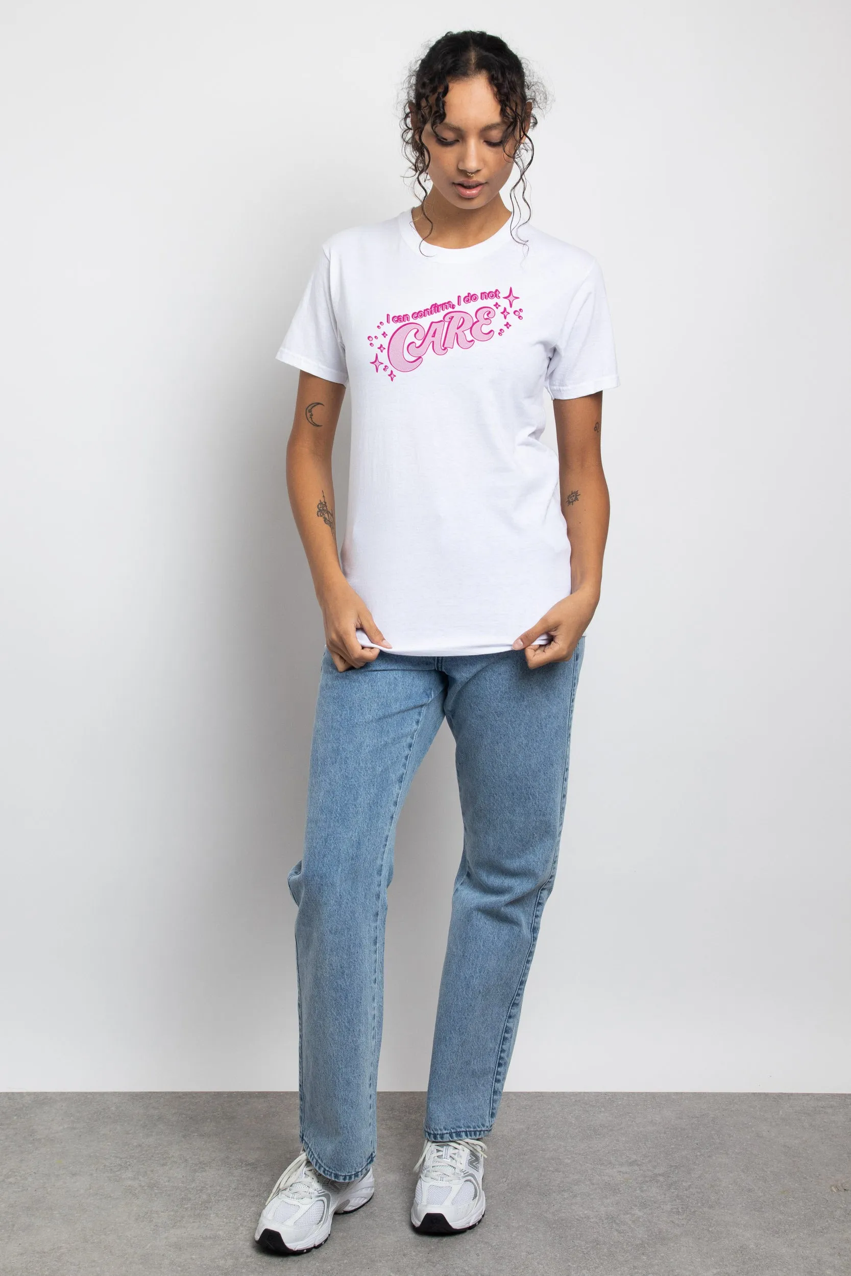 Daisy Street Relaxed T-Shirt with I Do Not Care Print