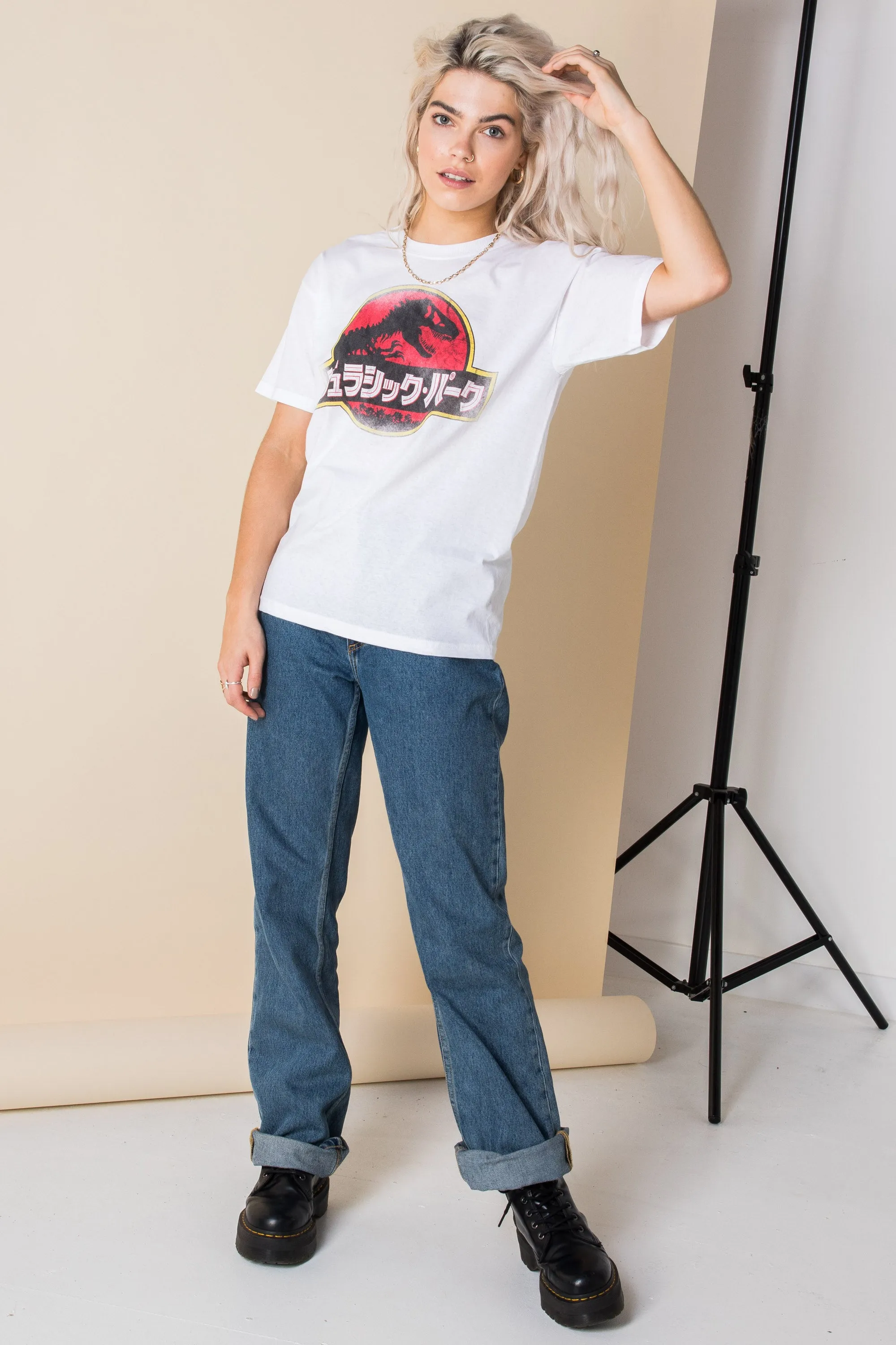 Daisy Street Relaxed T-Shirt with Jurassic Park Print
