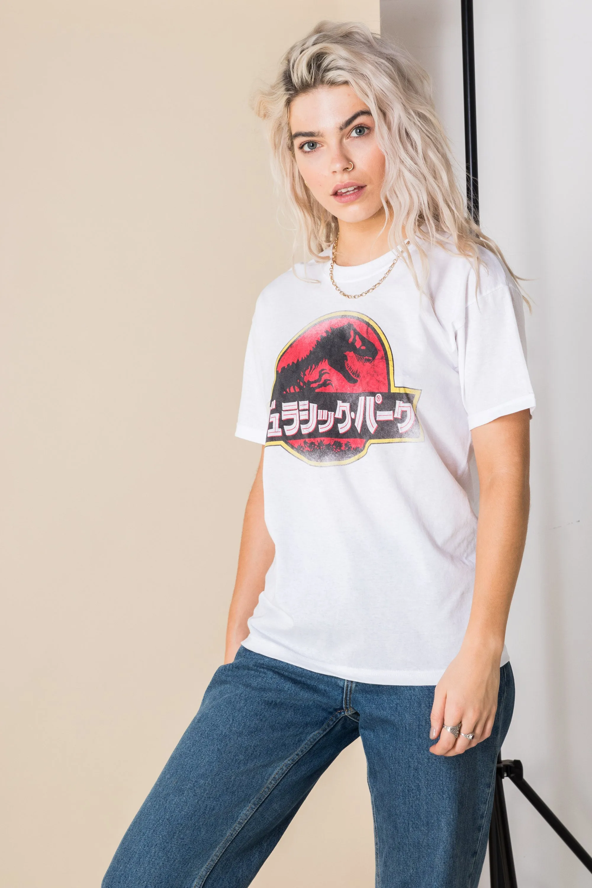 Daisy Street Relaxed T-Shirt with Jurassic Park Print