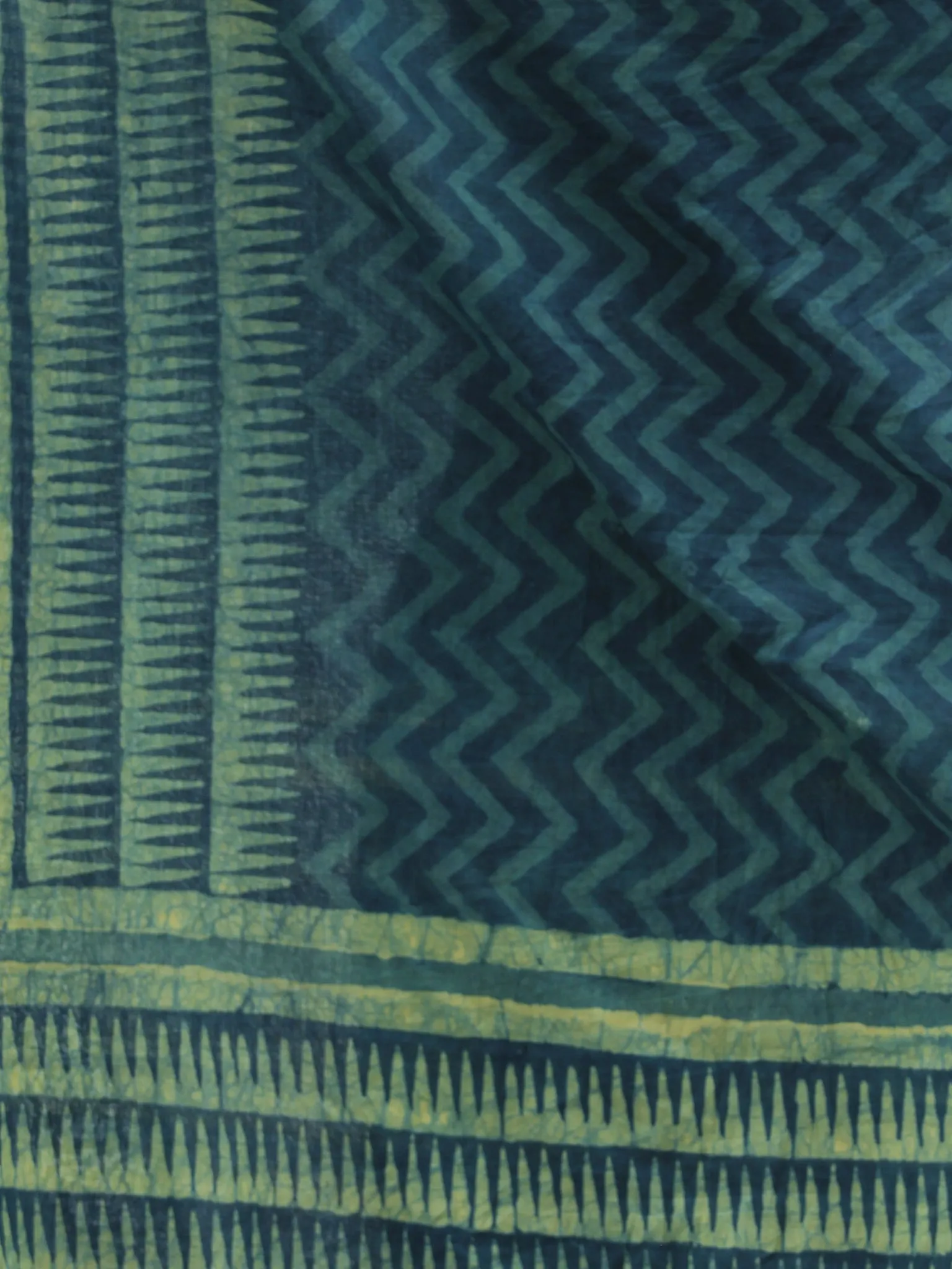 Deep Indigo Green Cotton Hand Block Printed Dupatta  - D04170409