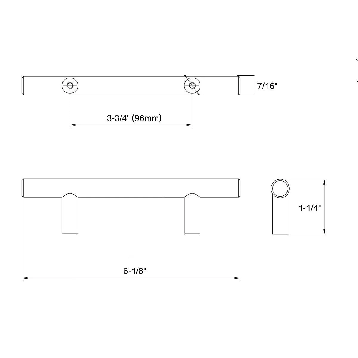 Diversa Matte Black Euro Style 3-3/4" (96mm) Cabinet Bar Pull