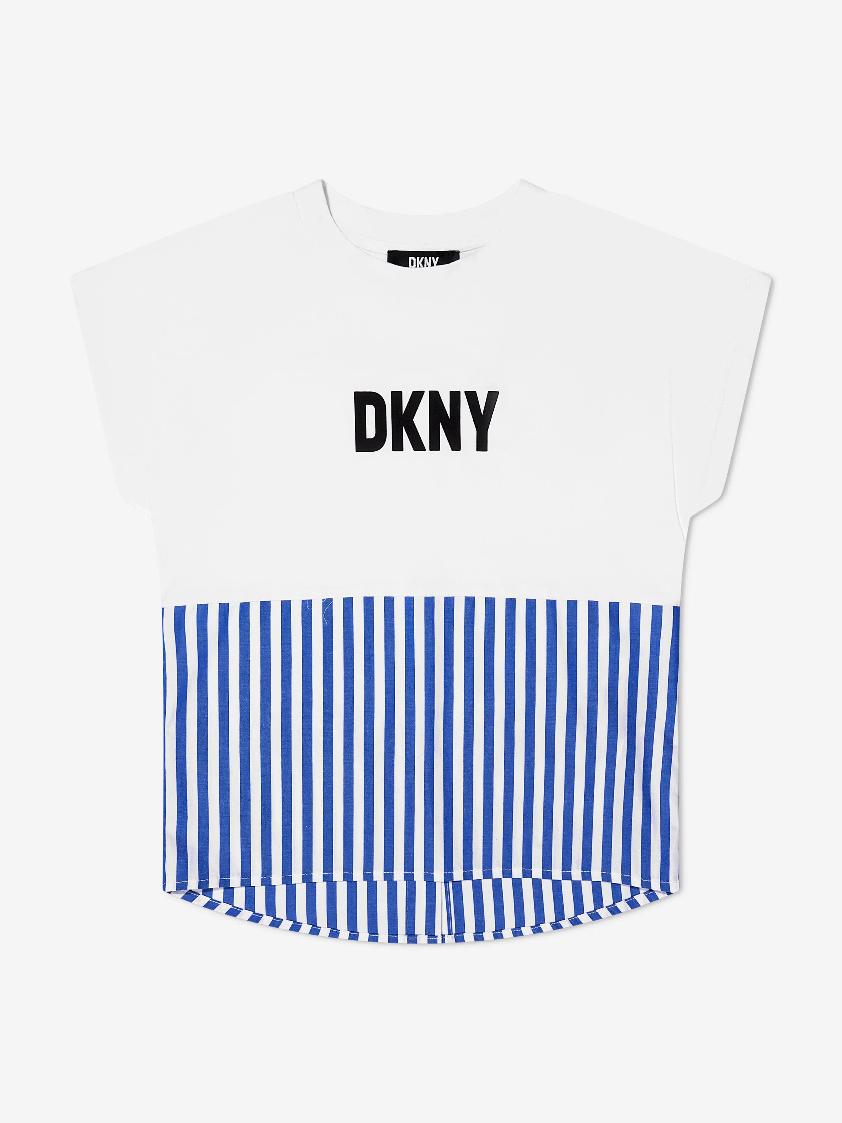 DKNY Girls Jersey And Poplin Striped T-Shirt in White