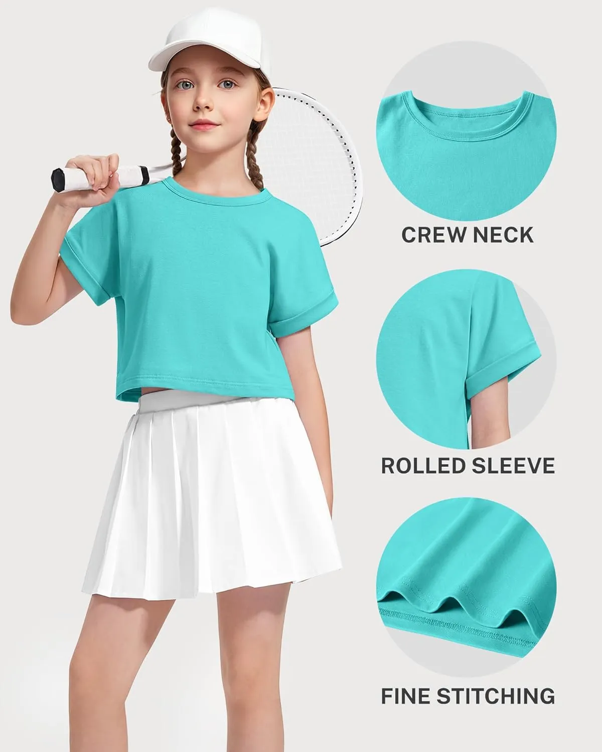 Girls Crop Tops Short Sleeve T-Shirts for Girl Crew Neck Basic Tee Size 7-14 Years