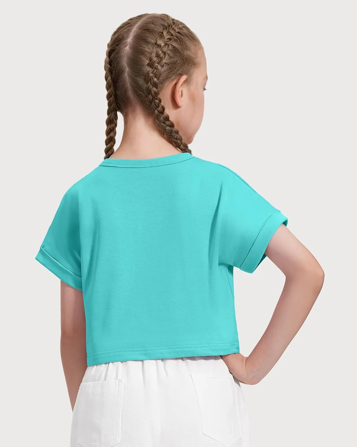 Girls Crop Tops Short Sleeve T-Shirts for Girl Crew Neck Basic Tee Size 7-14 Years