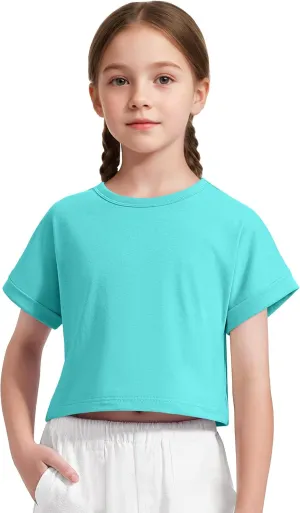 Girls Crop Tops Short Sleeve T-Shirts for Girl Crew Neck Basic Tee Size 7-14 Years