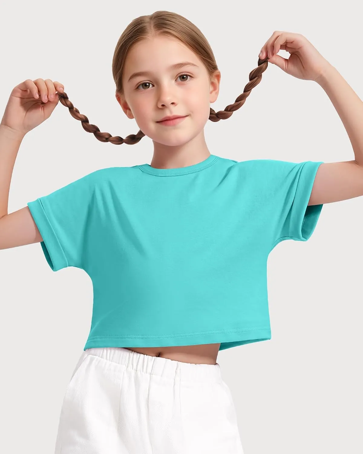 Girls Crop Tops Short Sleeve T-Shirts for Girl Crew Neck Basic Tee Size 7-14 Years