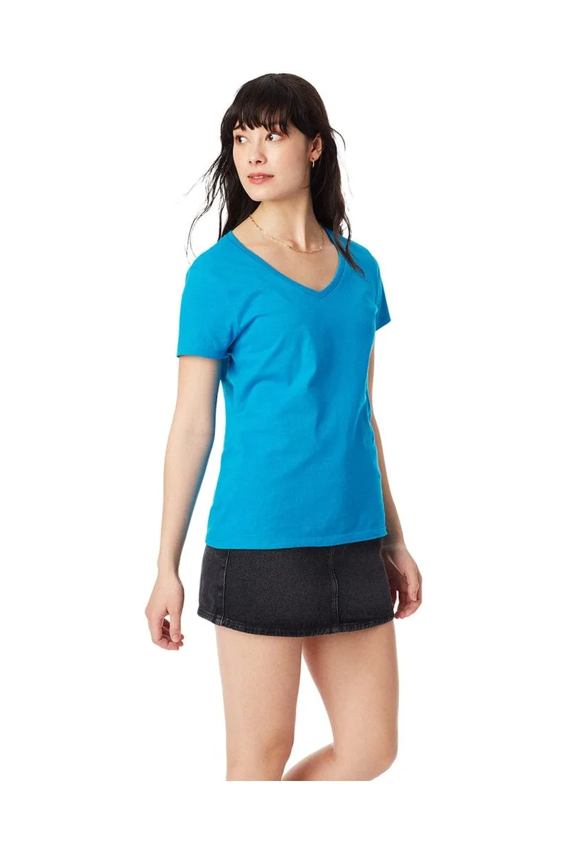 Hanes S04V: Ladies' 4.5 oz., 100% Ringspun Cotton nano-T® V-Neck T-Shirt, Basic Colors