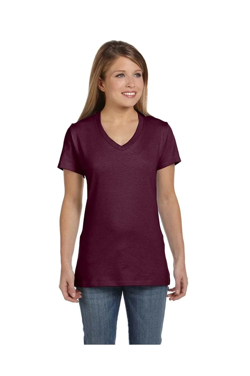 Hanes S04V: Ladies' 4.5 oz., 100% Ringspun Cotton nano-T® V-Neck T-Shirt, Basic Colors