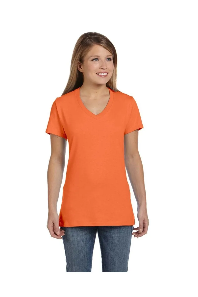 Hanes S04V: Ladies' 4.5 oz., 100% Ringspun Cotton nano-T® V-Neck T-Shirt, Basic Colors