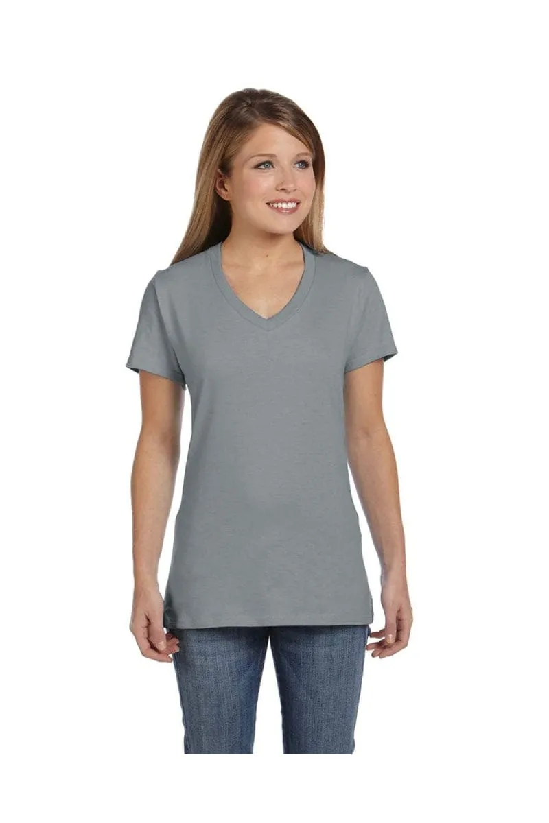 Hanes S04V: Ladies' 4.5 oz., 100% Ringspun Cotton nano-T® V-Neck T-Shirt, Basic Colors