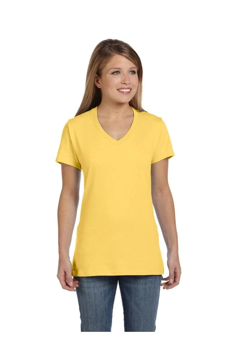 Hanes S04V: Ladies' 4.5 oz., 100% Ringspun Cotton nano-T® V-Neck T-Shirt, Basic Colors
