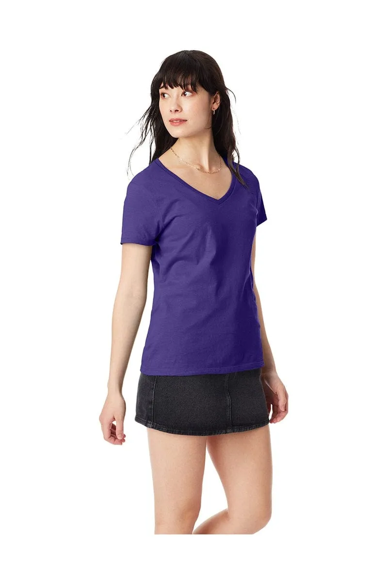 Hanes S04V: Ladies' 4.5 oz., 100% Ringspun Cotton nano-T® V-Neck T-Shirt, Basic Colors