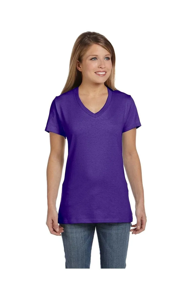 Hanes S04V: Ladies' 4.5 oz., 100% Ringspun Cotton nano-T® V-Neck T-Shirt, Basic Colors