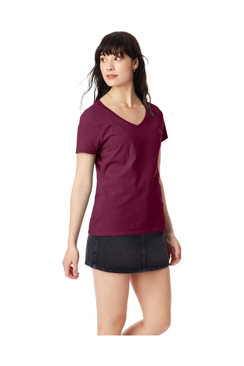 Hanes S04V: Ladies' 4.5 oz., 100% Ringspun Cotton nano-T® V-Neck T-Shirt, Basic Colors
