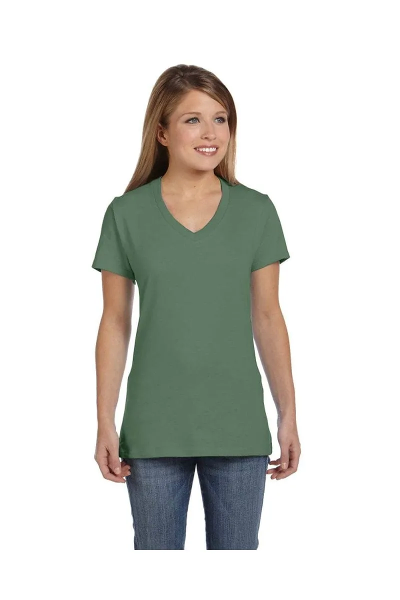 Hanes S04V: Ladies' 4.5 oz., 100% Ringspun Cotton nano-T® V-Neck T-Shirt, Basic Colors