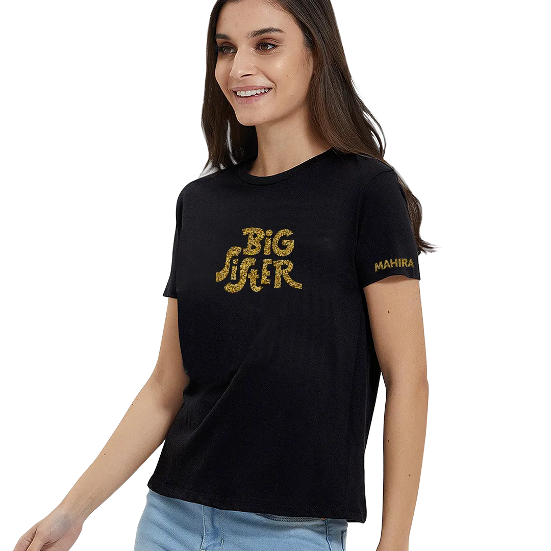 Happy T-shirts - Sibling Series - Black Glitter - Sister