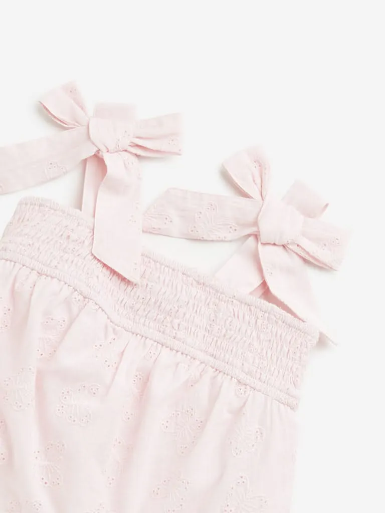 HOP Kids Light Pink Schiffli Cotton Crop Top