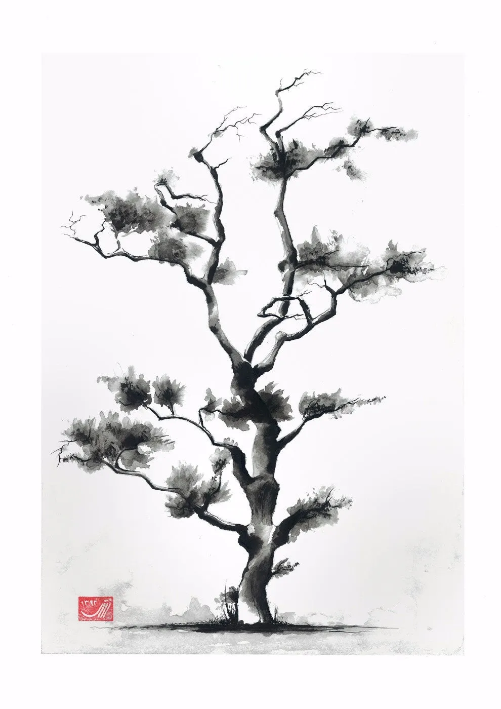 Japanese Art - Black & White Tree