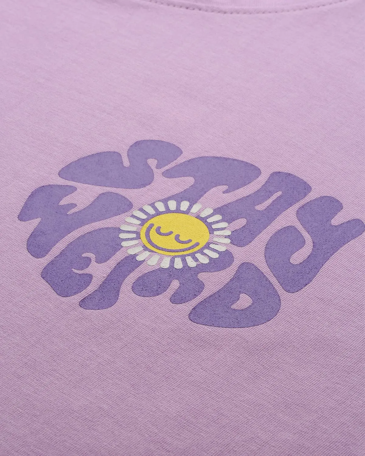JUNEBERRY® Oversize Loose Baggy Fit Drop Shoulder Cool and Stylish Latest Stay Weird Pocket Print Design Lilac Half Sleeve T-Shirt for Women & Girls