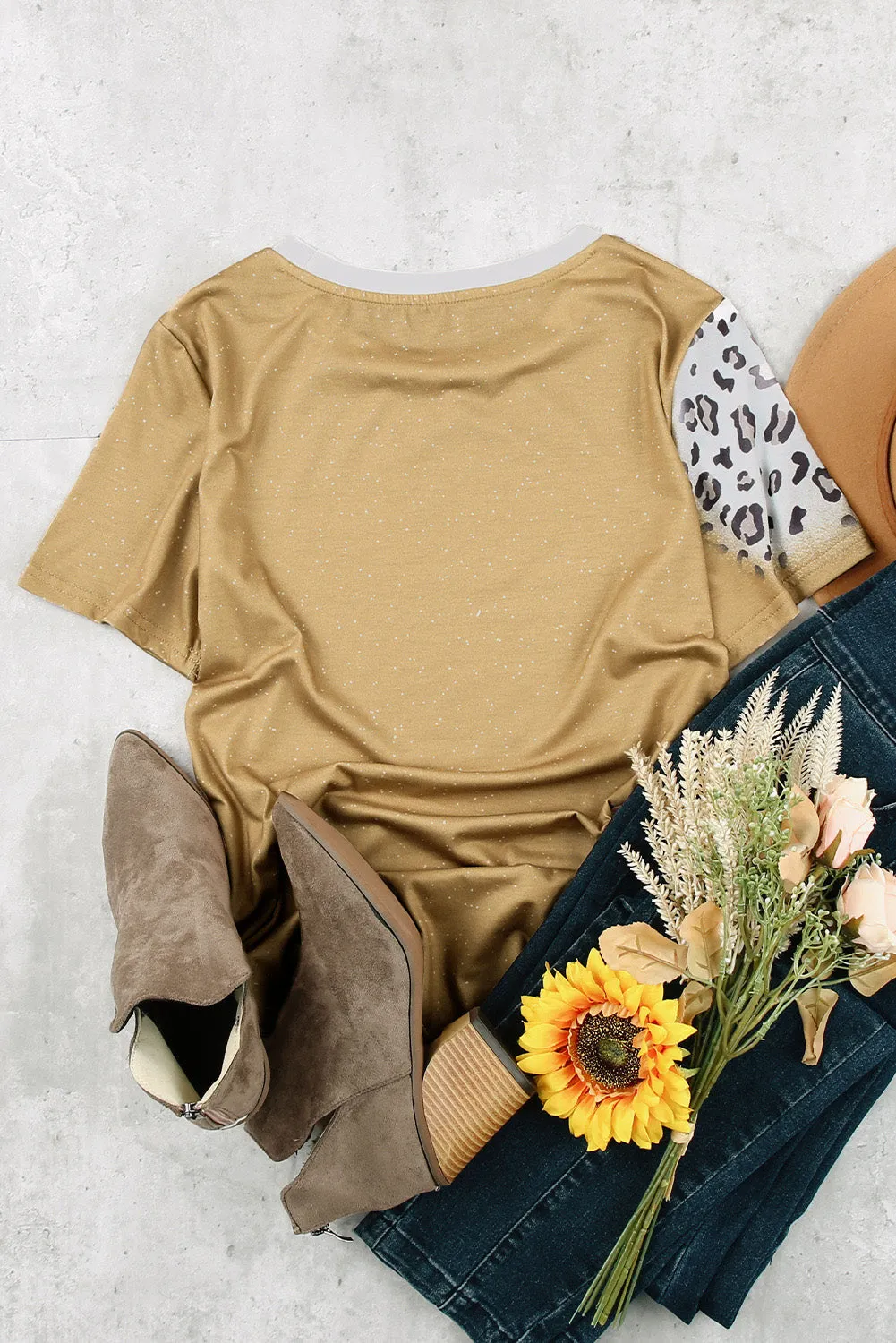Letter Print Khaki Tie Dye Western Graphic Tee