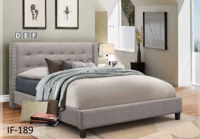 Light Grey Fabric Bed with Nailhead