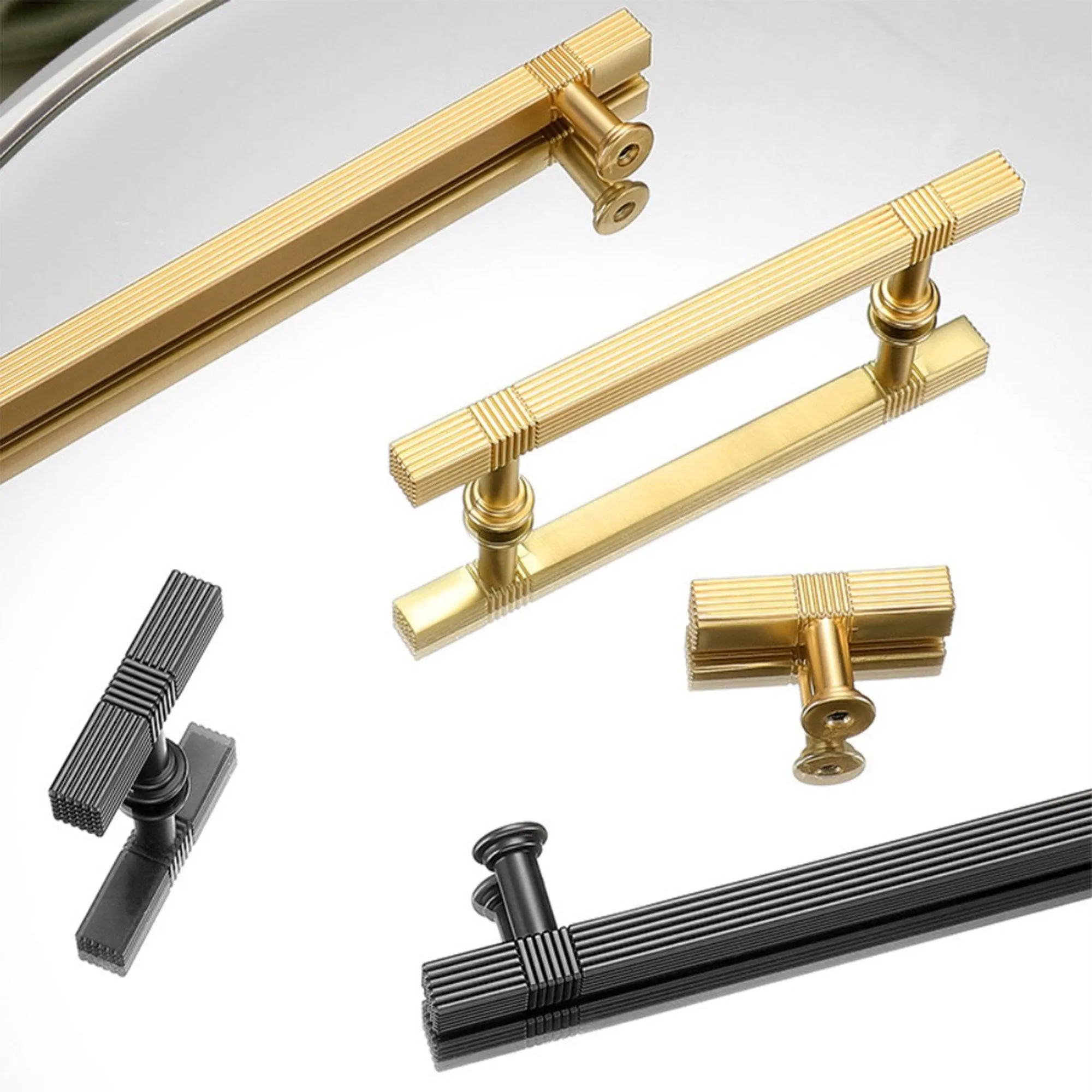 Light Luxury Stripe Nickel Finish Cabinet Bar Pulls T-Bar Knobs