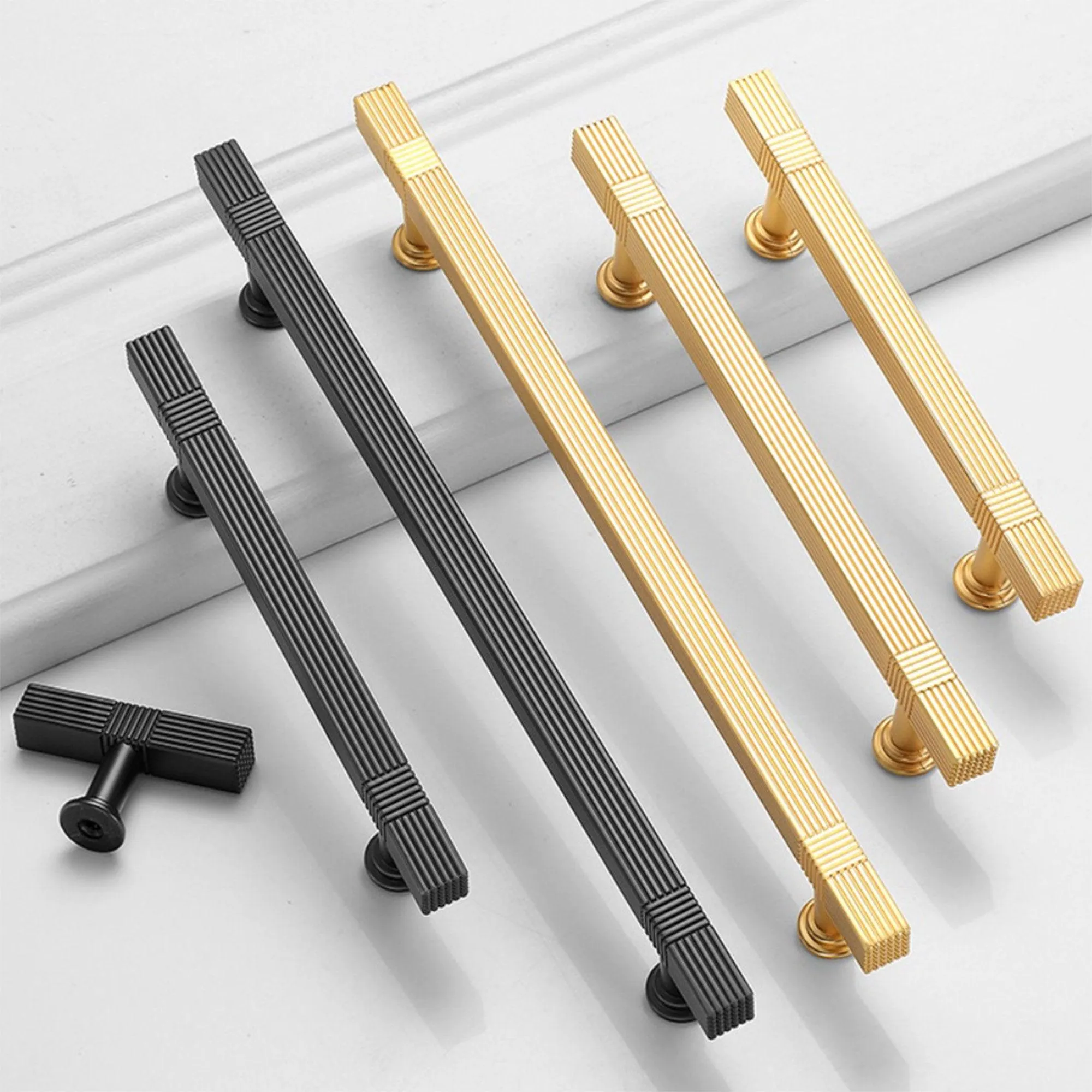 Light Luxury Stripe Nickel Finish Cabinet Bar Pulls T-Bar Knobs