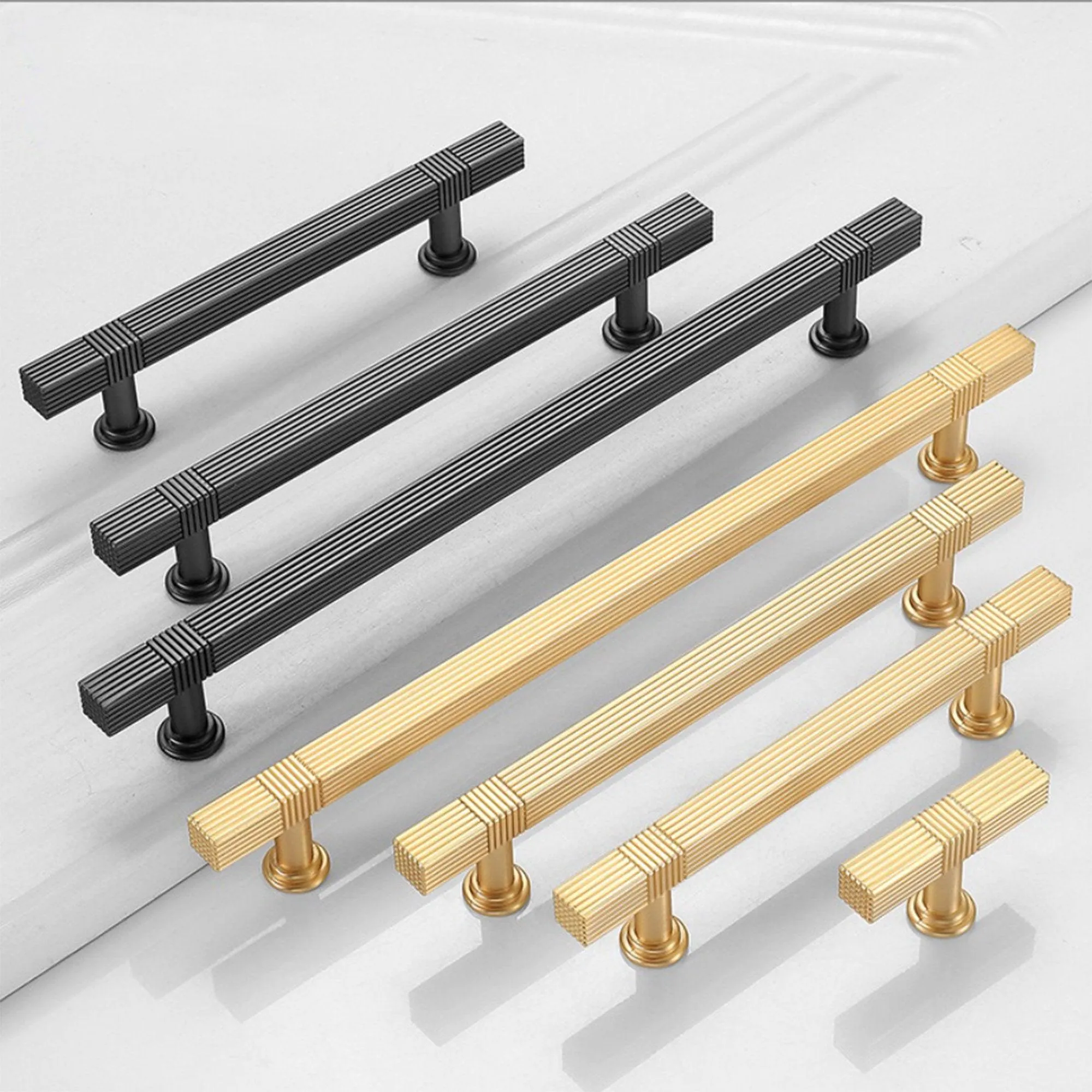 Light Luxury Stripe Nickel Finish Cabinet Bar Pulls T-Bar Knobs